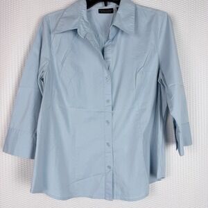 Apostrophe Stretch Light Blue Button Down 3/4 Sleeve Shirt Womens Large 14-16